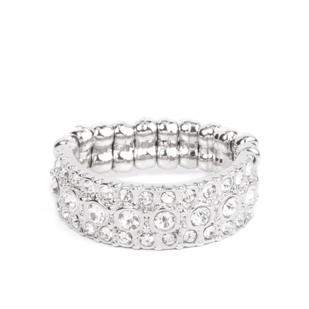 Paparazzi Silver Crystal Stretch Ring BLING of the Ball White Dainty Jewelry
